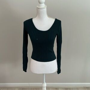 Kendall & Kylie Deep Teal Ribbed Long Sleeve Top